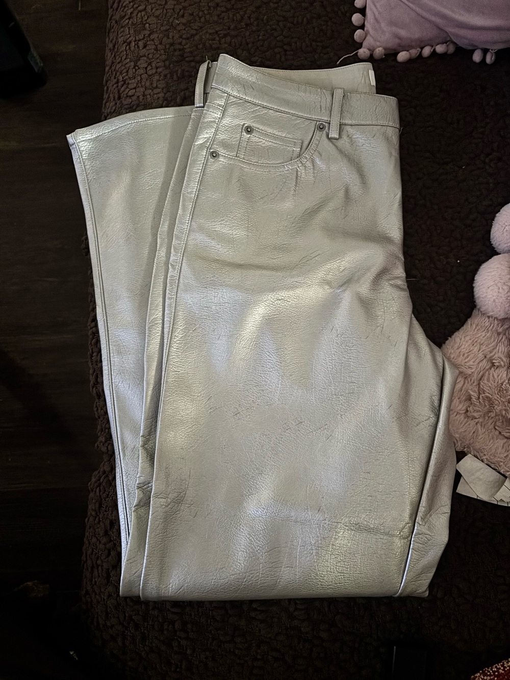 Metallic Silver Women's Pants - Sleek High-Rise Style
